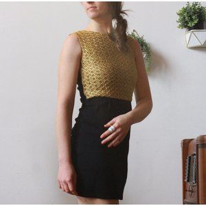 Vintage Italian dress Black & Gold Lace Sz Small by Cisa